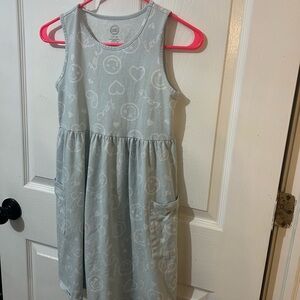 Sleeveless light blue Kids Dress with Heart and Smile Print